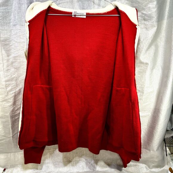 Vintage Heritage Wintuk Varsity Zip Up Red White Knitted Cardigan USA Size Large - Picture 4 of 10
